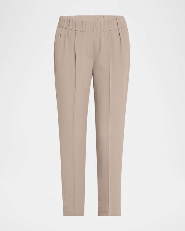 Straight-Leg Ankle Silk Pull-On Pants